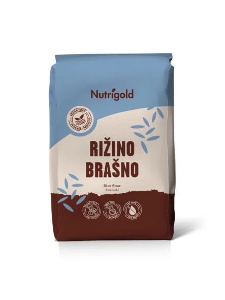 Nutrigold riževa moka v rjavi papirnati embalaži, 1000g.