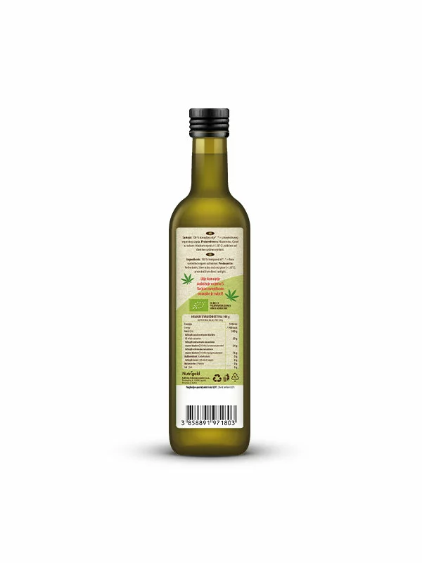 Nutrigold ekološko hladno prešano konopljino olje v steklenici, 1000ml.