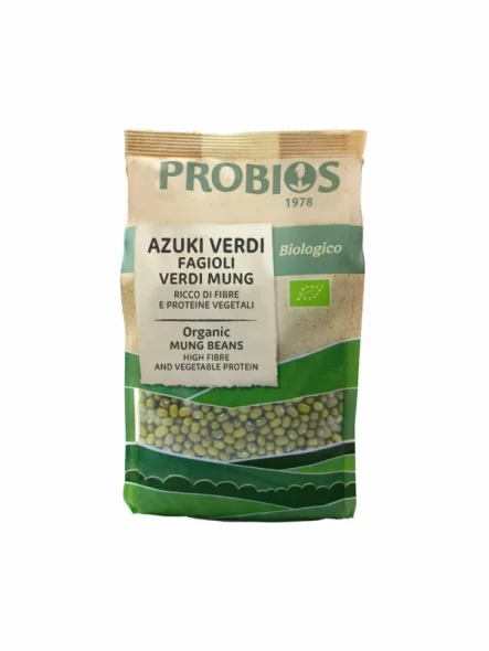 Probios zeleni azuki fižol brez glutena v plastični embalaži, 400g.