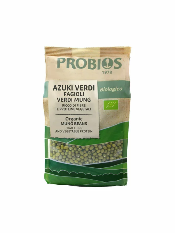 Probios zeleni azuki fižol brez glutena v plastični embalaži, 400g.