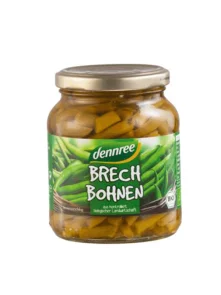 Dennree ekološki stročji fižol v vodi v kozarcu, 340g.