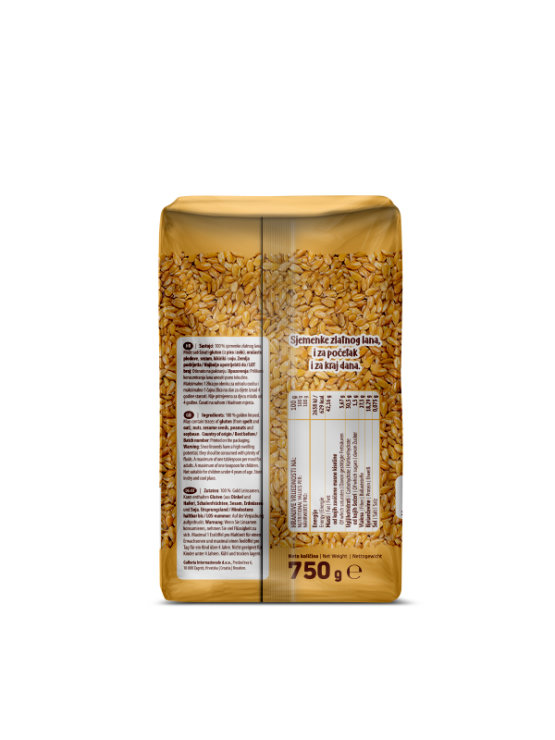 Nutrigold zlata lanena semena v prozorni plastični embalaži, 750g.