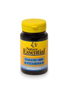 Nature Essential Kalcij 500 + Vitamin D3 1000mg v plastični embalaži, 50 tablet.