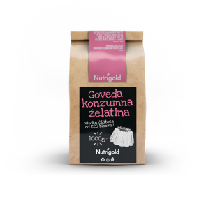 Nutrigold goveja jedilna želatina v prahu v rjavi papirnati embalaži, 1000g.