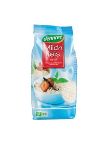 Dennree ekološki mlečni riž v plastični embalaži, 500g.