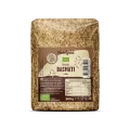 Nutrigold ekološki rjavi basmati riž v 500 gramski prozorni plastični embalaži.