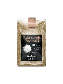 Nutrigold ekološki rjavi basmati riž v 500 gramski prozorni plastični embalaži