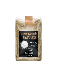 Nutrigold rjavi basmati riž v 1000 gramski prozorni plastični embalaži