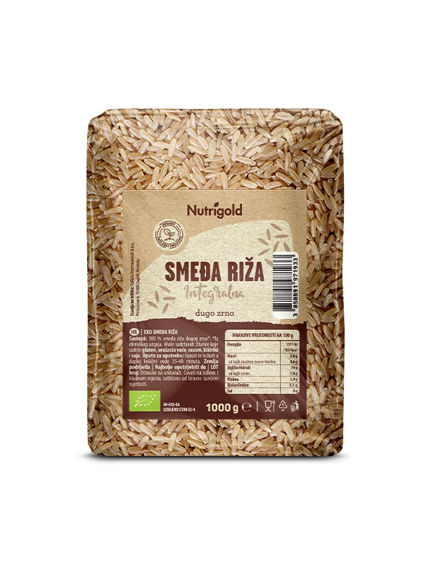 Nutrigold rjavi polnozrnati riž z dolgim zrnom, 1000 g.