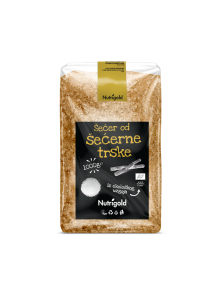 Nutrigold ekološki svetel trsni sladkor v prozorni plastični embalaži, 1000g.