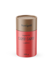 Nutrigold ekološki camu camu v prahu v rdeči 100 gramski embalaži.
