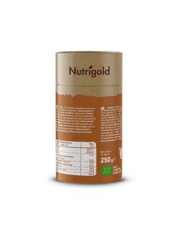 Nutrigold kelp (kombu) alga v prahu v rjavi embalaži, 250g.