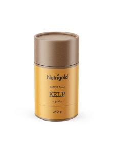 Nutrigold kelp (kombu) alga v prahu v rjavi embalaži, 250g.