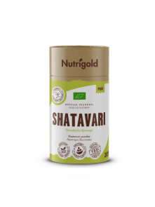 Nutrigold ekološki aswagandha prav v rjavi valjkasti kartonski embalaži, 200g.Nutrigold ekološki shatavari v prahu v rjavi valjkasti embalaži, 200g.