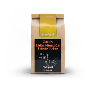 Nutrigold zdrava mešanica začimb brez soli babice MAndice in dedka Ivice v rjavi papirnati embalaži, 500g.