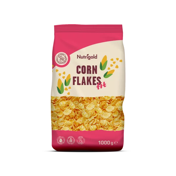 Nutrigold koruzni kosmiči v 1000 gramski plastični embalaži.