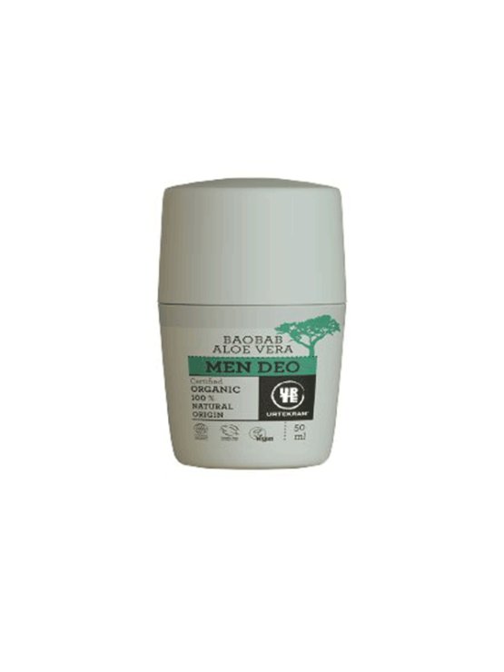 Urtekram Dezodorant Aloe vera & Baobab Za njega v plastični roll-on embalaži, 50ml.