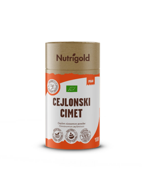 Nutrigold cejlonski cimet v 100 gramski rjavi embalaži.