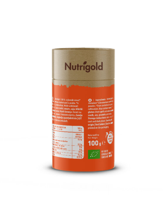 Nutrigold cejlonski cimet v 100 gramski rjavi embalaži.