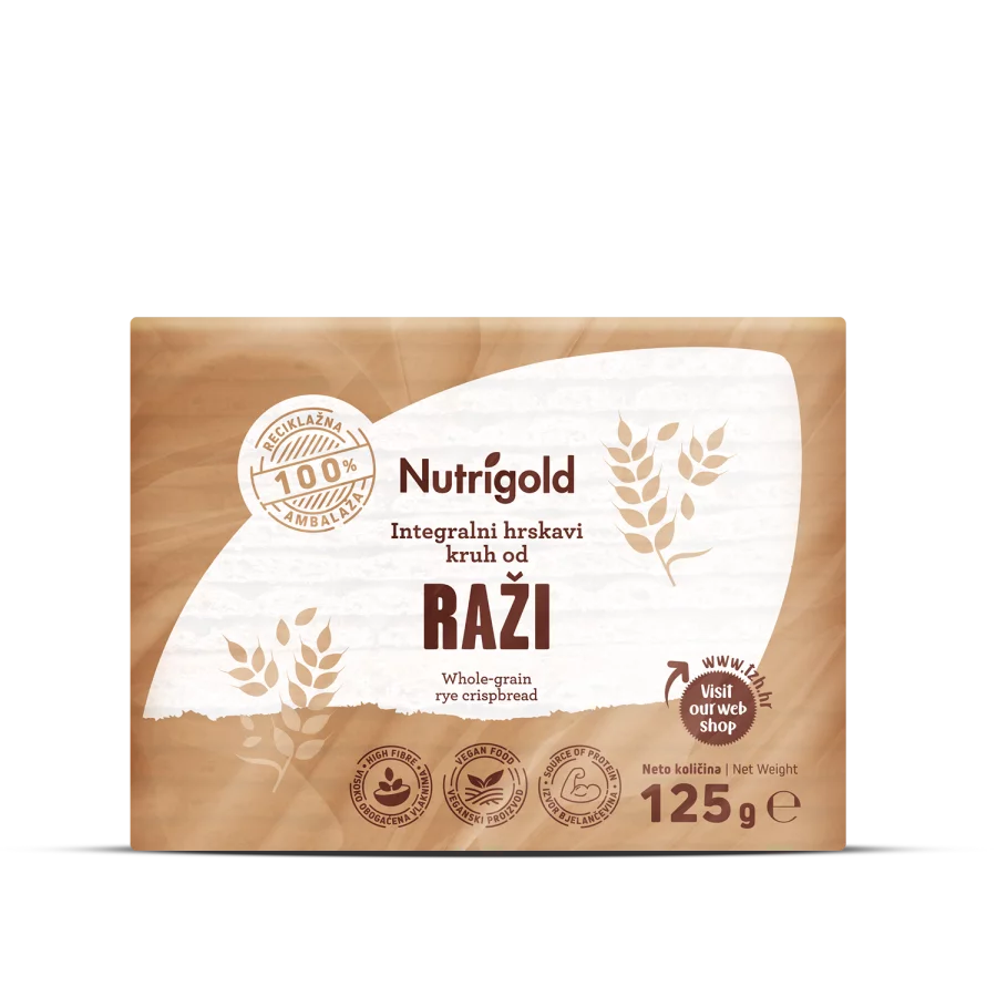 Nutrigold hrustljavi rženi kruhki brez dodanega sladkorja v plastični embalaži, 125g.