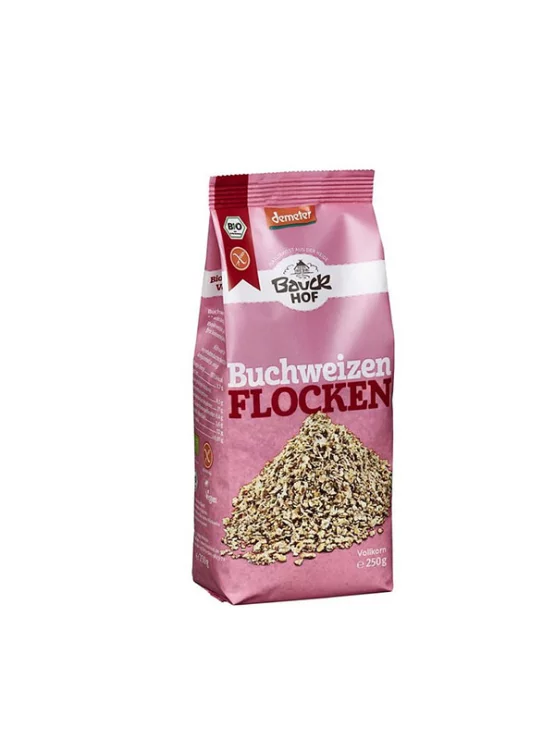 Bauck Mühle ekološki ajdovi kosmiči brez glutena v plastični embalaži, 250g.