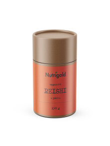 Nutrigold ekološka goba reishi v prahu v rjavi valjkasti embalaži, 150g.