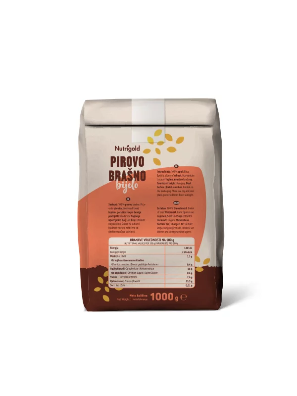 Nutrigold bela pirina moka v rjavi papirnati embalaži, 1000g.