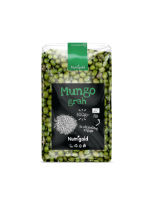 Nutrigold ekološki mungo fižol v prozorni plastični embalaži, 500g.