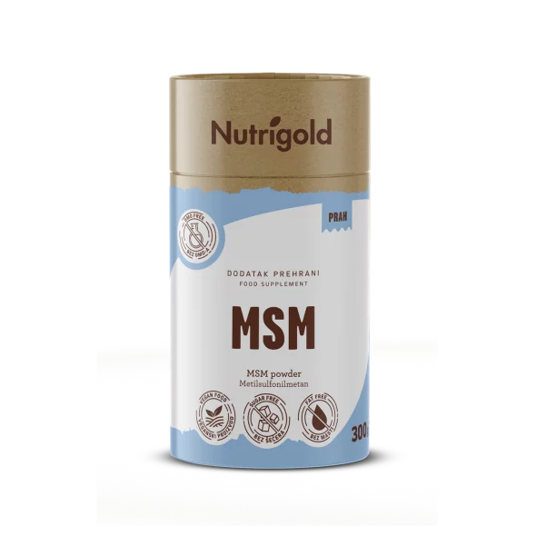 Nutrigold msm prah v rjavi valjkasti embalaži, 300g.