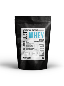 Nutrigold Just Whey koncentrat beljakovin  80% v črni embalaži.