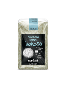 Nutrigold ekološki nastrgan kokos v prozorni plastični embalaži, 500g.