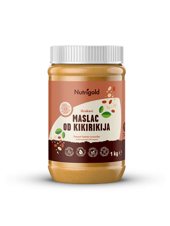 Nutrigold hrustljavo 100% arašidovo maslo v kozarcu, 1000g.