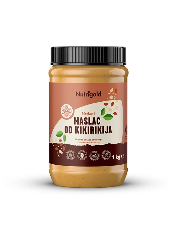 Nutrigold hrustljavo 100% arašidovo maslo v kozarcu, 1000g.