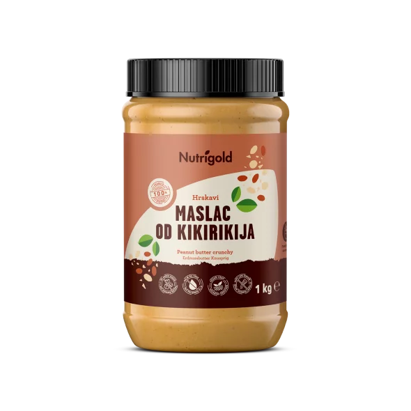 Nutrigold hrustljavo 100% arašidovo maslo v kozarcu, 1000 g.