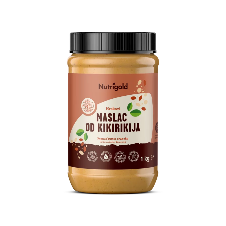 Nutrigold hrustljavo 100% arašidovo maslo v kozarcu, 1000 g.