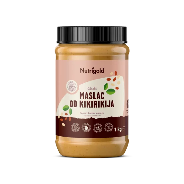 Nutrigold gladko 100% arašidovo maslo v kozarcu, 1000g.