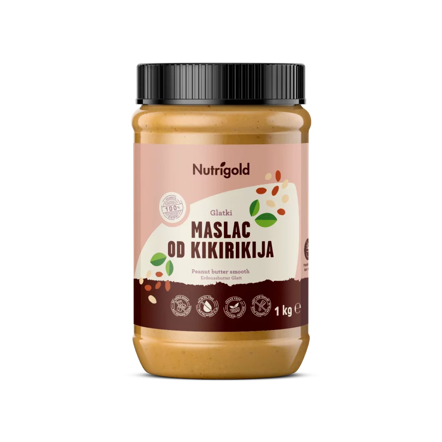 Nutrigold gladko 100% arašidovo maslo v kozarcu, 1000g.