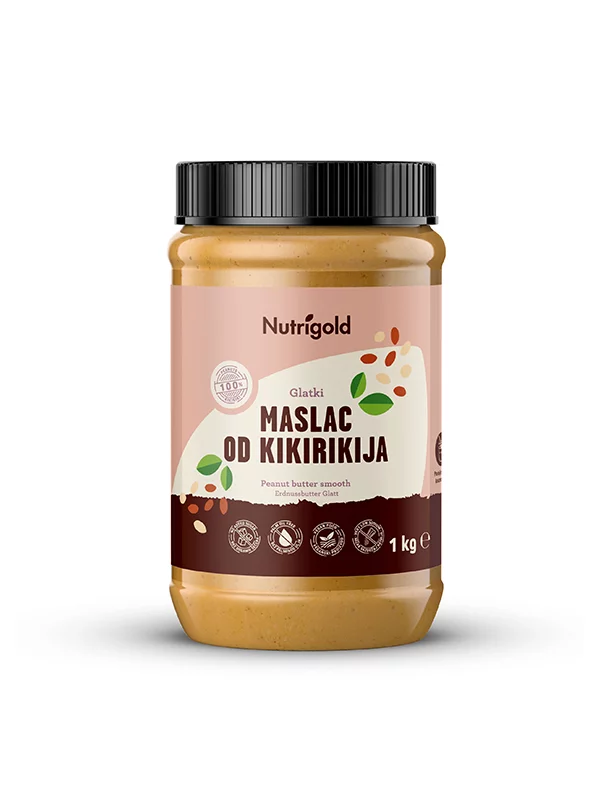 Nutrigold gladko 100% arašidovo maslo v kozarcu, 1000g.