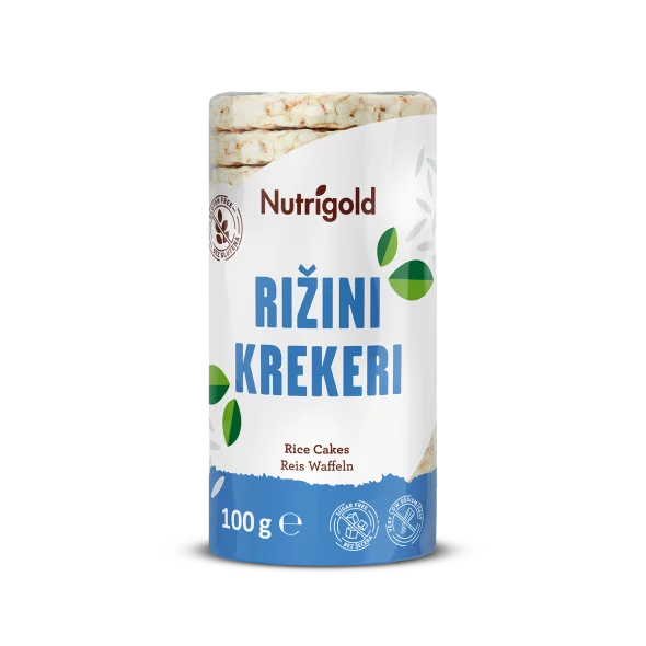 Nutrigold Natural riževi vaflji v prozorni plastični embalaži, 100 g.