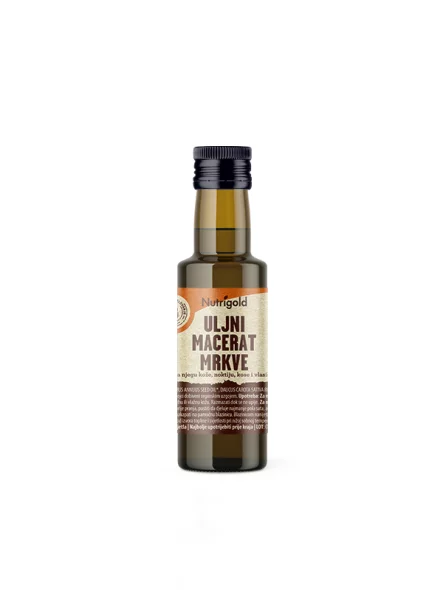 Nutrigold ekološki korenčkov oljni macerat v steklenički, 100ml.