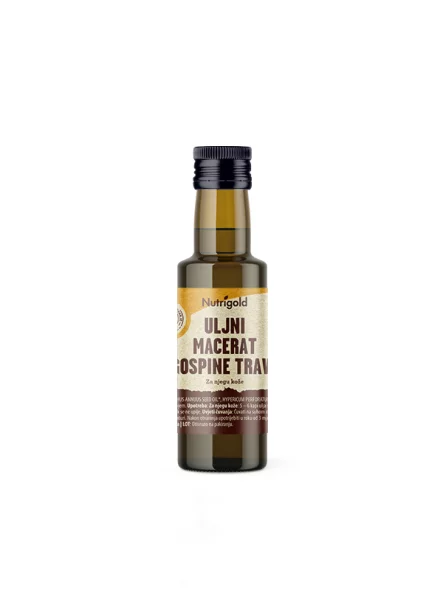 Nutrigold ekološki oljni macerat šentjanževke v steklenički, 100ml.