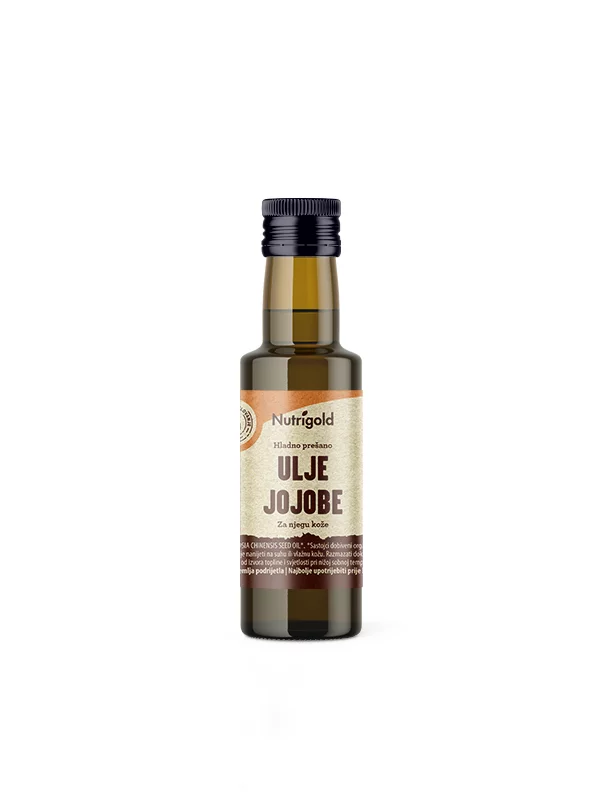 Nutrigold ekološko jojobino olje v steklenički, 100ml.