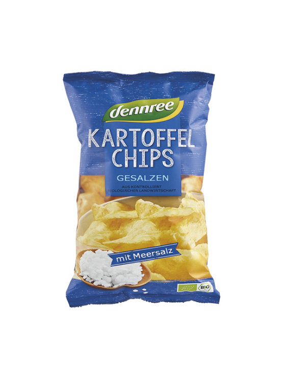 Dennree ekološki slani čips v plastični embalaži, 125g.
