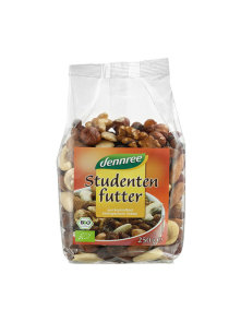 Dennree ekološki študentski mix v prozorni plastični embalaži, 250g.