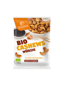 Landgarten ekološki začinjeni indijski oreščki v plastični embalaži, 50g.