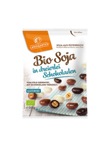Landgarten ekološka soja obliatt z večimi vrstami čokolade v plastični embalaži, 50g.