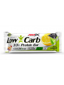 Amix Low Carb 33% beljakovinska ploščica z limono in limeto v prozorni plastični embalaži, 60g.