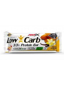 Amix Low Carb 33% beljakovinska ploščica z vanilijo in mandlji v prozorni plastični embalaži, 60g.