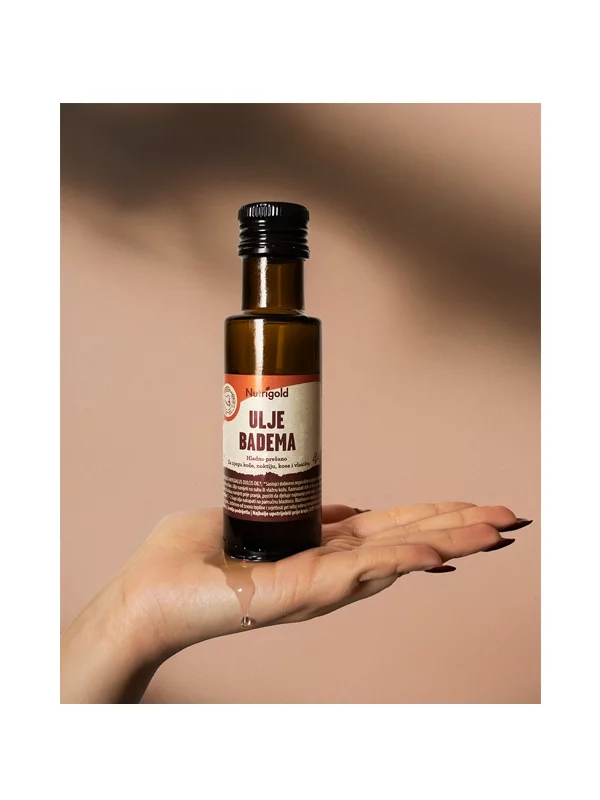 Nutrigold ekološko hladno stisnjeno andljevo olje v steklenički, 100ml.