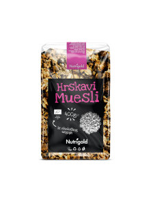 Nutrigold ekološki hrustljavi müsli v prozorni plastični embalaži, 400g.